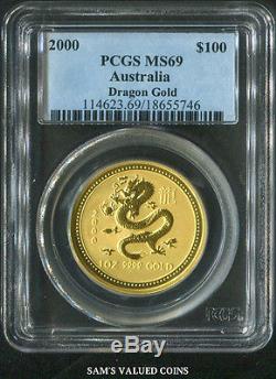 2000 Australia 100 Year Of The Dragon Gold Coin Pcgs Ms69