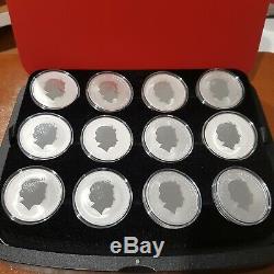 12 x Perth Mint Lunar Series 2 Full Set 1 oz Gilded Silver Coins Original case