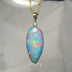 12ct 14k Gold Natural Australian Opal & Diamond Pendant Jewelry Necklace #515