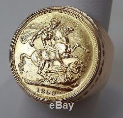 14k Large Yellow Gold Ring With Rare 22k 1899 Australian Perth Victoria Gold Coin