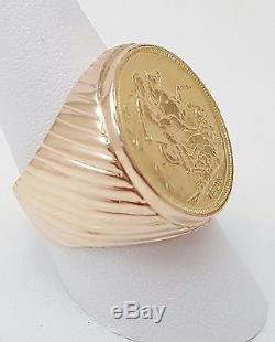 14k Large Yellow Gold Ring With Rare 22k 1899 Australian Perth Victoria Gold Coin