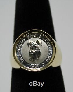 14k Yellow Gold Ring withAustralian Koala Platinum Coin, Ring Size 10.5