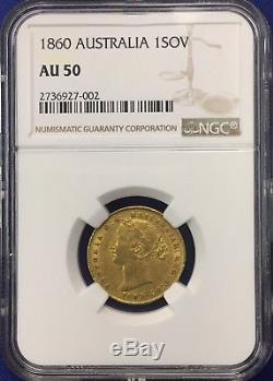 1860 Australia 1sov Sovereign AU50 NGC Gold