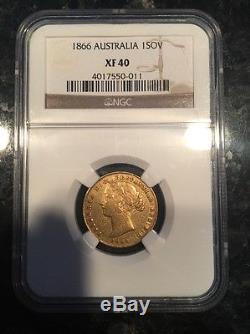 1866 Australia Gold Sovereign XF40