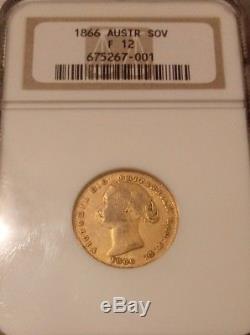 1866 Gold Sovereign Australia 8 gram NGC Fine 12 1/4 oz