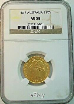 1867 Australia Queen Victoria Gold Sovereign Ngc Au-58
