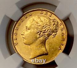 1875 S NGC AU58 Victoria Shield Back Gold Sovereign. Very Rare In High Grade