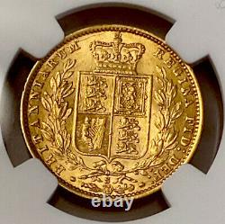 1875 S NGC AU58 Victoria Shield Back Gold Sovereign. Very Rare In High Grade