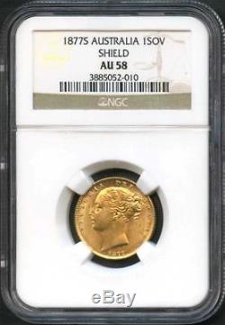 1877S Australia Gold Sovereign Shield NGC AU-58 -141999