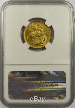 1877 M Australia Gold Sovereign, St. George, Melbourne, NGC AU 55