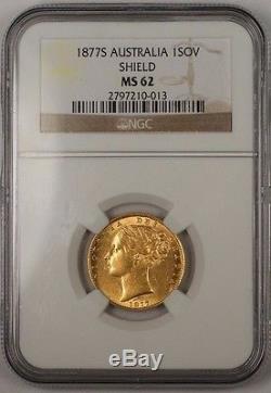 1877-S Australia One Sovereign Gold Coin 1SOV Shield NGC MS-62