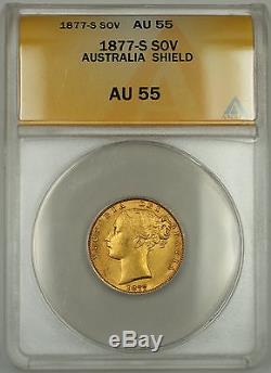 1877-S Australia Shield Sovereign Gold Coin ANACS AU-55