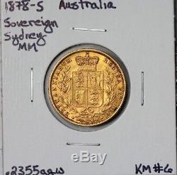 1878-S Australia Gold Sovereign Sydney Mint Mark KM# 16