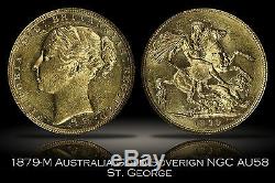 1879-M Australia Gold Sovereign St. George Reverse NGC AU58 Beautiful Example