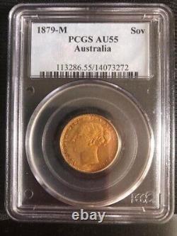 1879 Melbourne Australia St George Gold Sovereign PCGS AU 55