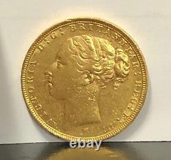 1880-m Rare Young Head Australian Queen Victoria Gold Sovereign. 2354 Agw-xf-au
