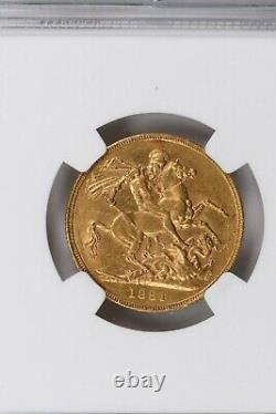1881S Australia 1 Sovereign NGC AU DETAILS, ST. GEORGE Witter Coin