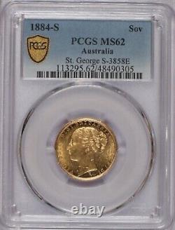 1884-S Australia Gold Sovereign St. George Sydney Mint PCGS MS62. Pop 13 only