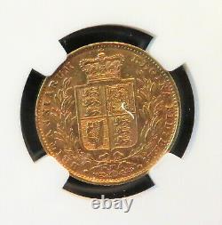 1885M Australia Gold Sovereign Shield NGC AU53