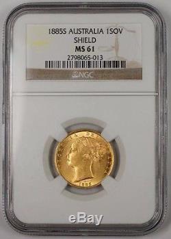1885-S Australia One Sovereign Gold Coin 1SOV Shield NGC MS-61