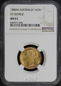 1886M Australia Gold Sovereign St. George NGC MS-61 -171891