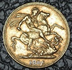 1886 M AUSTRALIA GOLD SOVEREIGN Victoria Dragon Slayer NICE DETAILS