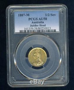 1887 M Australian Shield Gold Half Sovereign PCGS AU58