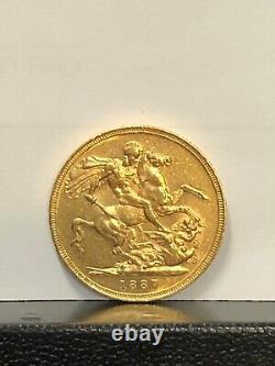 1887-m Rare Young Head Australian Victoria Gold Sovereign. 2354 Agw-bu Details