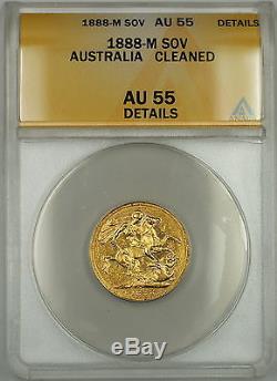1888-M Australia Sovereign Gold Coin ANACS AU-55 Details Cleaned