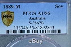 1889-M Australia Gold Sovereign Melbourne PCGS AU55 S-3867B (C8596)