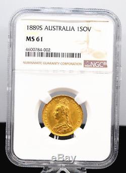 1889-S Australia Victoria Sovereign Full Sovereign Queen Victoria NGC MS 61 Rare