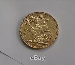 1890-S Australia gold Sovereign coin Victoria Jubilee Sydney mint die break
