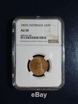 1892 S AUSTRALIA GOLD ONE SOVEREIGN NGC AU58 1 SOV GOLD Coin PRICED TO SELL NOW