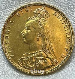 1893-M Australia Victoria gold Sovereign Melbourne mint S-3867C Jubilee Head AU