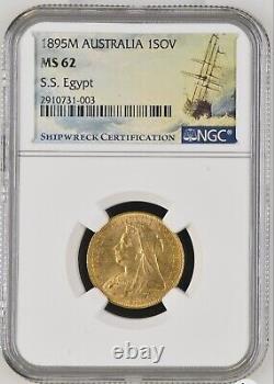 1895 M Australia Gold Sovereign S. S. Egypt Shipwreck NGC MS 62