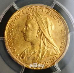 1895-M, Australia, Queen Victoria. Gold Sovereign Coin. Melbourne! PCGS MS-62