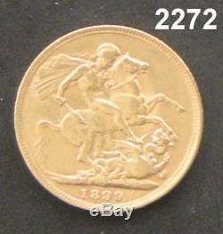 1899 S Full Austalia Gold Sovereign Queen Victoria Nearly 1/4 Oz Gold #2272