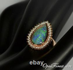 18K Rose Gold Australian Solid Black Crystal Opal Ring Wedding BrideTeardrop