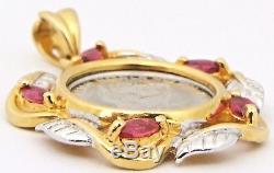 18ct Yellow Gold Ruby Set Mount With Platinum Australian 5 Dollar Coin Pendant