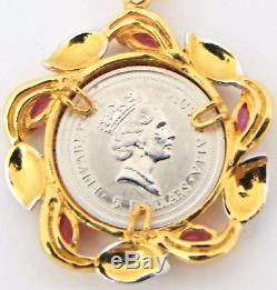 18ct Yellow Gold Ruby Set Mount With Platinum Australian 5 Dollar Coin Pendant