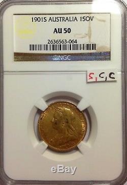 1901 S Sovereign Australian Sydney Mint gold NGC AU 50 Victoria Veil Head