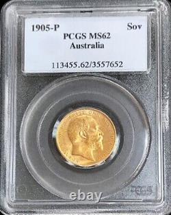 1905 Perth Gold Australia Sovereign King Edward VII Coin Pcgs Mint State 62