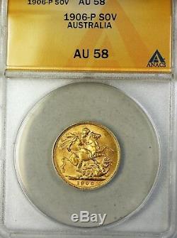 1906-P Australia Sovereign ANACS Gold Coin Almost Uncirculated AU-58