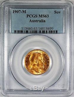 1907-M Australia Gold Sovereign Coin PCGS MS63