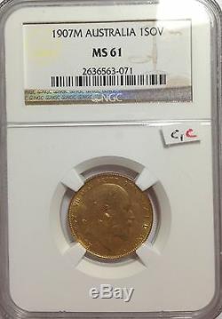 1907 M Edward VII Australian Sovereign NGC MS 61 Gold
