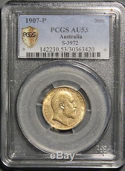 1907-p Australian Sovereign Gold Coin S-3972 Pcgs Secure Au 53 Inv 505