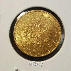 1908 10 CORONA Austria GOLD Coin 60th Anniversary of the Reign of Franz Joseph I