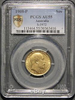 1908-p Australian Sovereign Gold Coin S-3972 Pcgs Secure Au 55 Inv 506