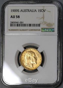 1909S NGC AU 58 AUSTRALIA Gold Sovereign Edward VII Sydney Mint Coin (18013001C)