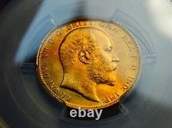 1910-S Gold Sovereign Australia Edward VII, MS-63+ PCGS, Touch Toning